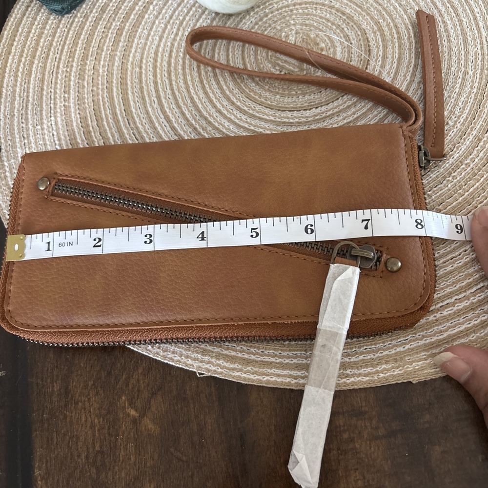 NWT Free People vegan Brown Boho leather wallet w distressed finish 8" X 4"